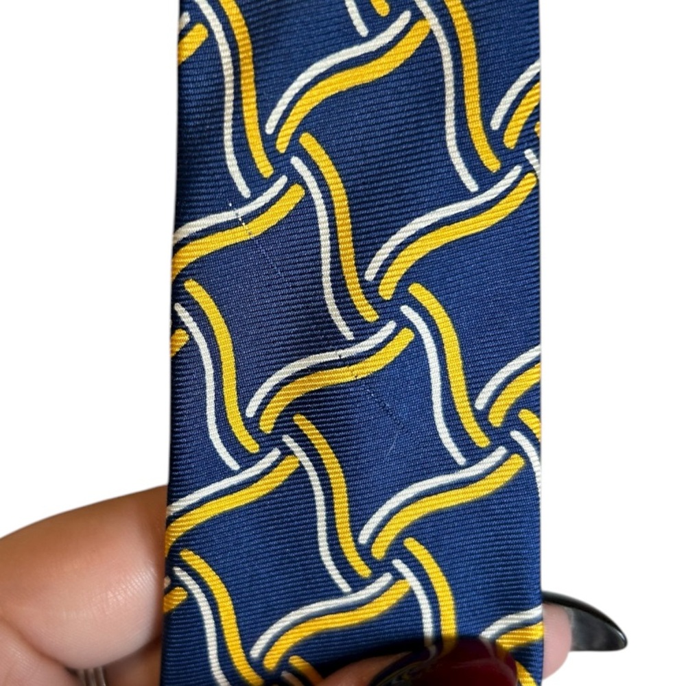 Lauren Ralph Lauren Green Label Blue Yellow 100% Silk Tie - Picture 2 of 5